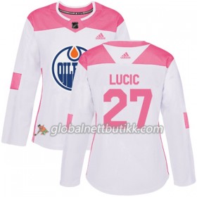 Edmonton Oilers Hockeydrakt Milan Lucic 27 2017-2018 Hvit Rosa Fashion Adidas Authentic - Dame